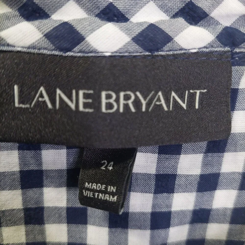 Lane Bryant Womens Blue & White Plaid Button-Up Shirt 24W Long Sleeve Cotton - Picture 4 of 13